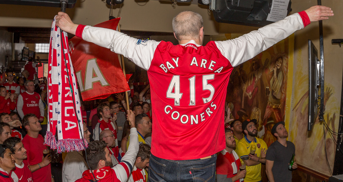 Mark Barbeau, founder of the Bay Area Gooners, rallies the group